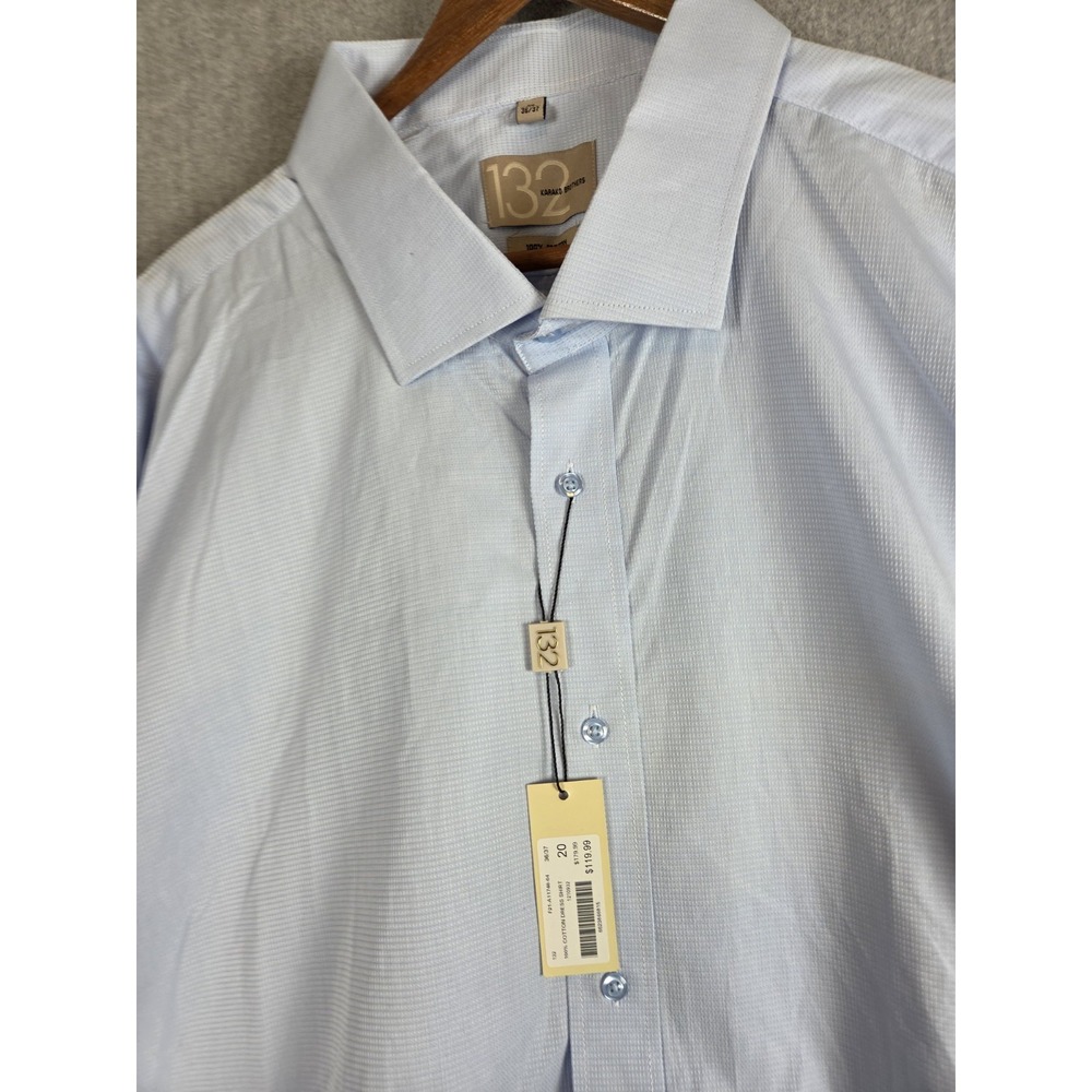 Karako Brothers Mens 20 36/37 Blue Textured Long Sleeve Dress Shirt Career NEW